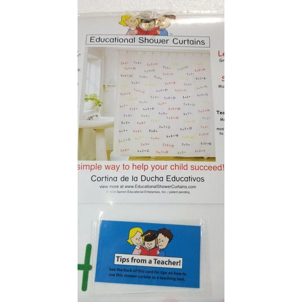 Math Educational Shower Curtain Grade 3+ Multiplication Fun Easy Learning NEW